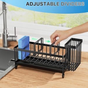 Sponge Holder for Kitchen Sink, Sink Caddy Organizer with High Brush Holder