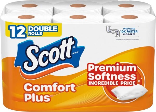 Scott ComfortPlus Toilet Paper, 12 Double Rolls, 231 Sheets per Roll